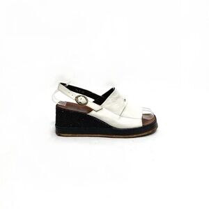 Vintage 1970s white leather slingback platform wedge disco sandals